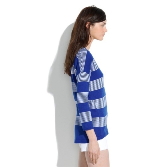 Madewell Deckhouse Striped Pullover Sweater Wool Blend Blue Casual Comfy V Neck - Picture 5 of 10
